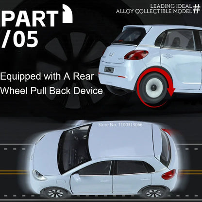 1:24 WULING Bingo MINI EV Model Alloy Diecast Cars Toy Wheel Pull Back Miniature Car with Light Sound Vehicle Toddler Kids Gifts