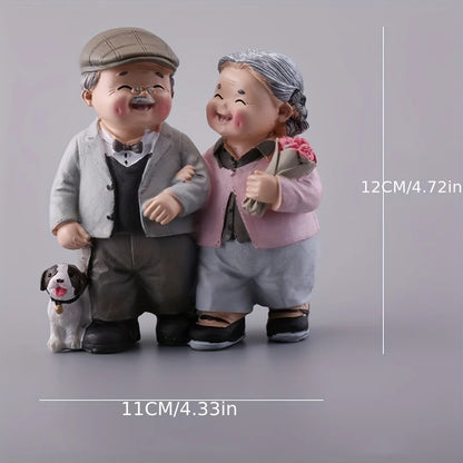 Walking Elderly Couple Resin Ornament Cake Decoration Home Decoration Valentine's Day Gift
