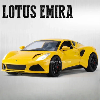 1:24 Alloy Diecasts Lotus EMIRA Camaro Toys Models Cars with Light Sound Sports Car Pull Back Vehicle Models Toy for Child Gifts