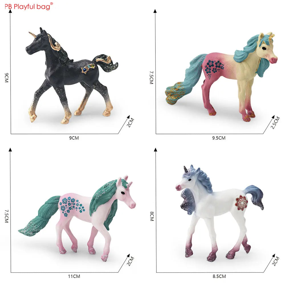 4pcs/set Unicorn Model European Fairy Tale Horse Figurine Mini Statue Ornaments PVC Animal Decoration HG85