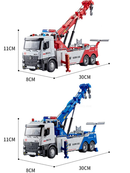 1: 18 Engineering Car Alloy Toys Model Metal Diecasts Rescue Wrecker Vehicle with Sound Light Pull Back Car Model for Boy Gifts