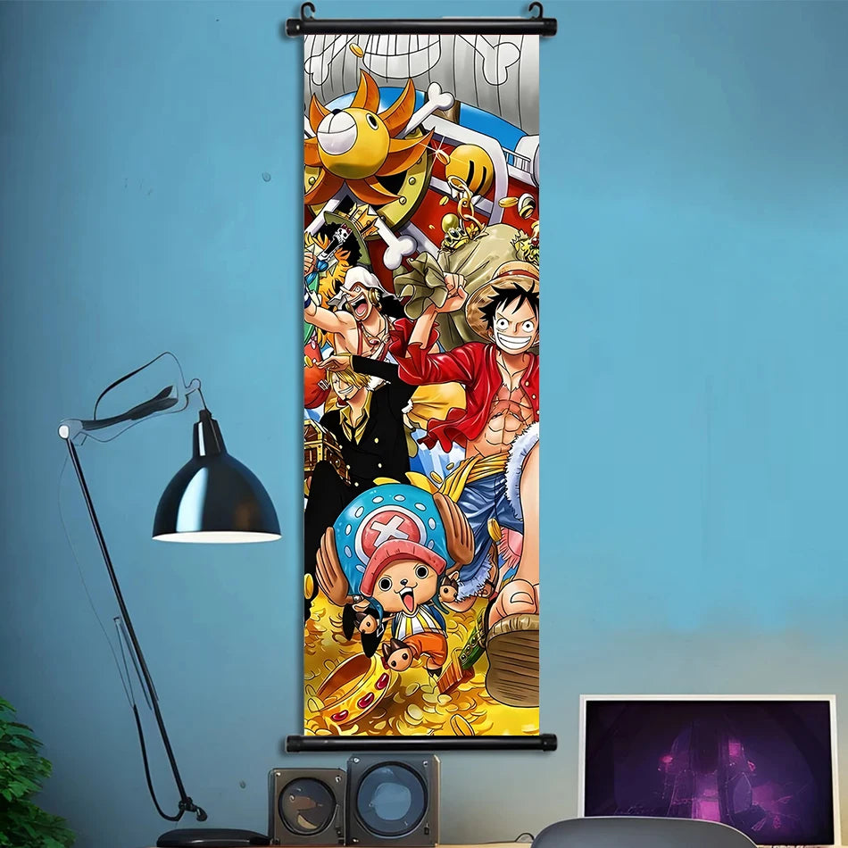Luffy Hanging Scroll Poster ONE PIECE Anime Cartoon Wall Artwork Canvas Decor Home Decoration Zoro Wallpaper Doflamingo Art Gift