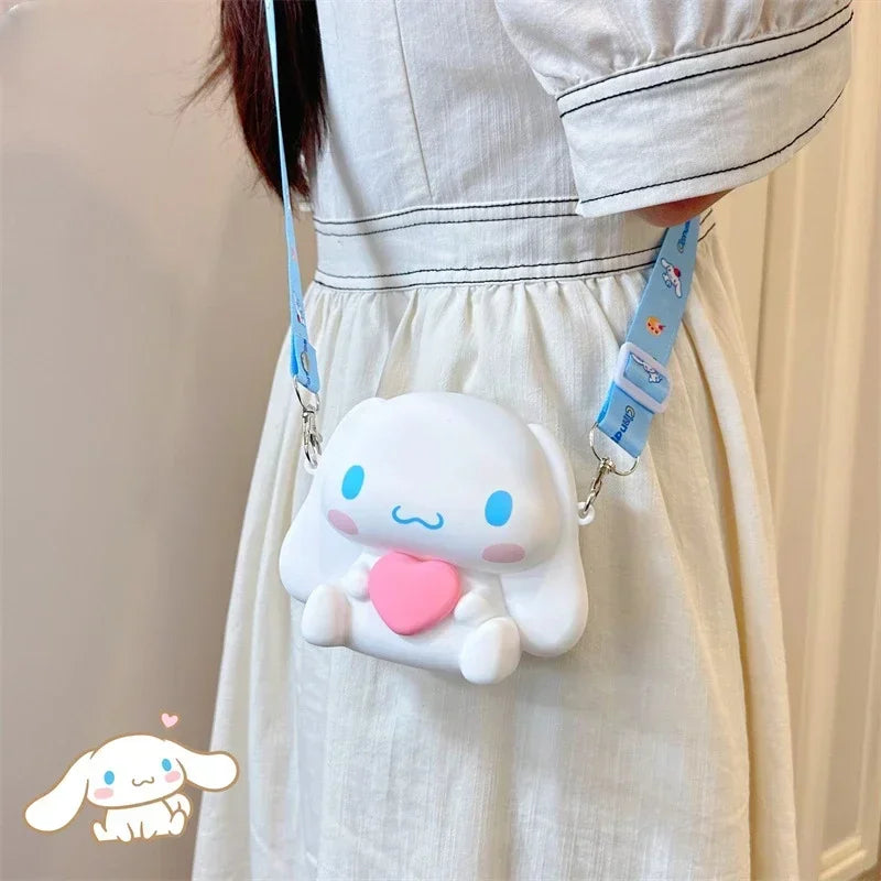 Kawaii New Sanrio Cinnamoroll Silicone Crossbody Bag Waterproof Anime Cartoon Coin Purse Girl Gift Cartoon Cute Students Wallet