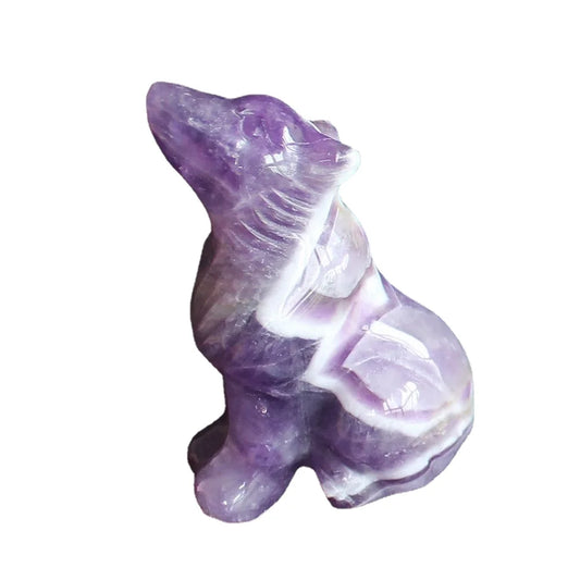 Hand carved gemstone crystal wolf figurine animal carving statue office home decor 2''