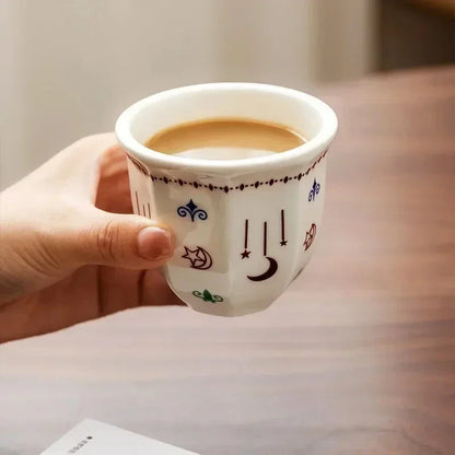 Arabic Ceramic Coffee Cup with Star Moon Design, Latte Art Espresso Tea Mug ErgonomicHandleDishwasherSafeHome Office Ethnic Gift
