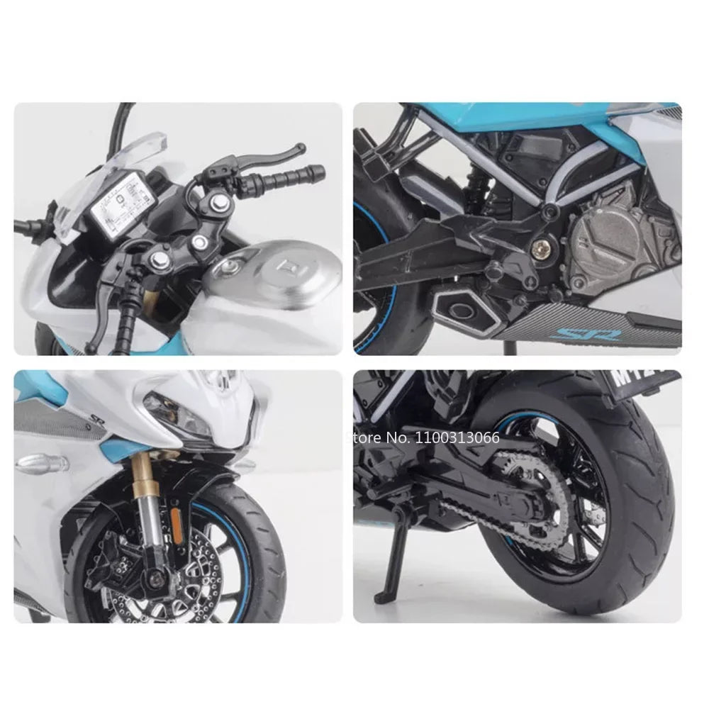 1/12 Alloy Diecast Cfmoto 250SR Racing Motorcycle Model Car Toys Rubber Tires Light Sound Motorbike Vehicle for Children Gifts