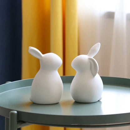 Cute Ceramics Rabbit Figurines Kawaii Hare Bunny Sculpture Garden Animal Ornaments Easter Nordic Home Decor Room Decoration