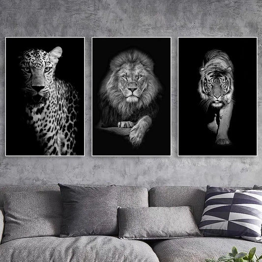 Black and White Wall Art Lion Tiger Leopard Animal Poster Decorative Paintings Canvas Photos Picture Living Room Home Decoration