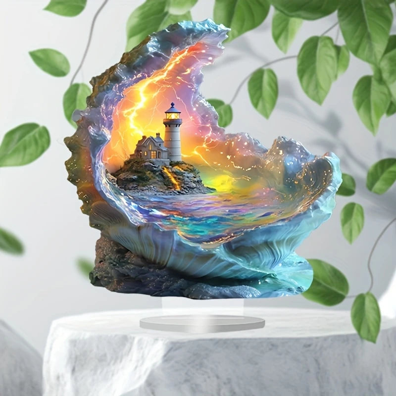 1pc Unique Acrylic Lighthouse with Lightning Design-Perfect for Desk, Porch & Home Decor Ideal Choice for Office & Cafe Decor