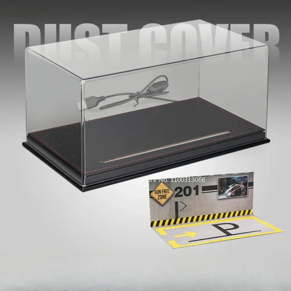 1:24 Parking Lot Scene Car Model Storage Box Toy Garage Acrylic Dustproof Built-In Light Parking Box Collection Gift Decorations