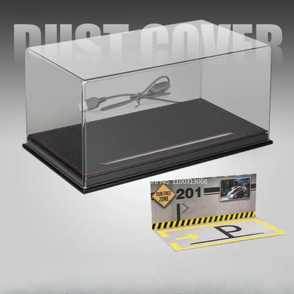 1:24 Parking Lot Scene Car Model Storage Box Toy Garage Acrylic Dustproof Built-In Light Parking Box Collection Gift Decorations