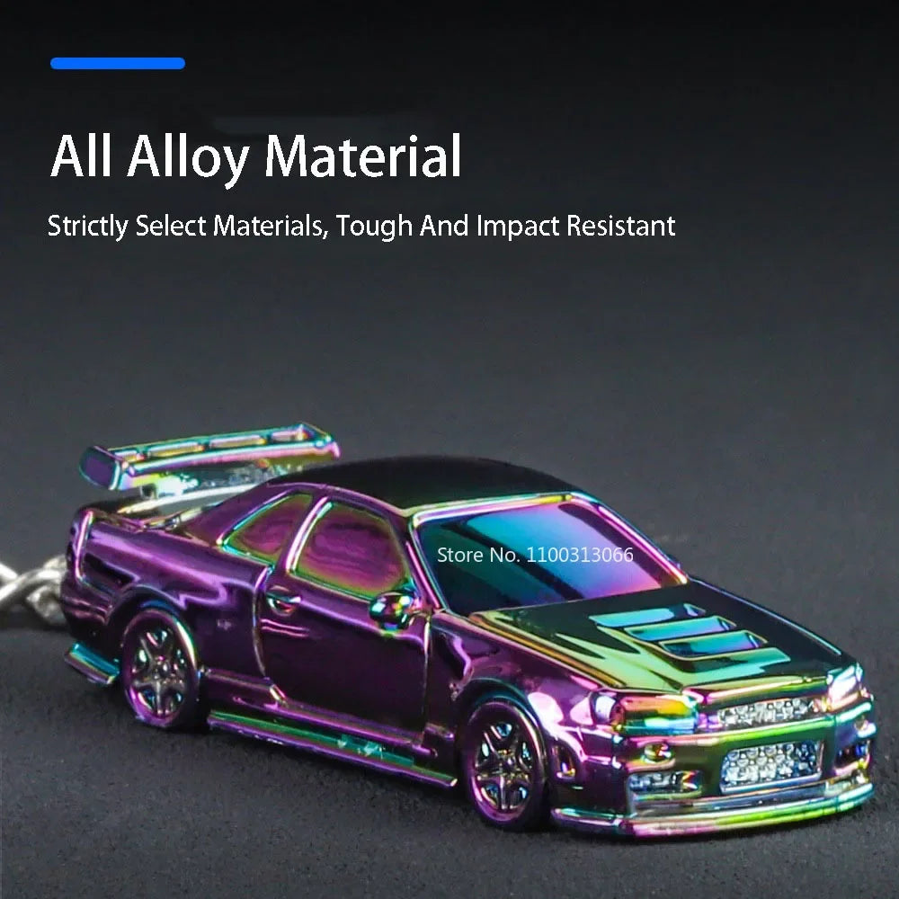 1:64 Scale Rs7 GTR-R34 Toy Car Model Alloy Diecast Miniature Key Ring Exquisite Spray Painting Key Pendant for Child Adult Gifts