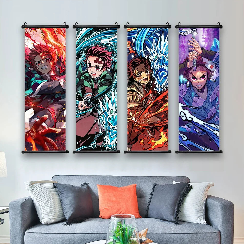 D-Demon Slayer Kamado Tanjirou Scroll Canvas Wall Hanging Painting Home Decor Anime Poster Wall Room Decoration Decro Wallpaper