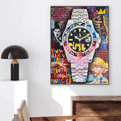 Time is Money Posters and Prints Graffiti Canvas Painting Modern Pop Wall Art Abstract Living Room Picture Home Decor Mural