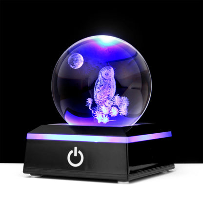 Crystal Ball Seahorses Dolphins Owls Globe Oceans Ornaments Gifts 3D Animals Crystal Ball With Light Base Night Light home decor