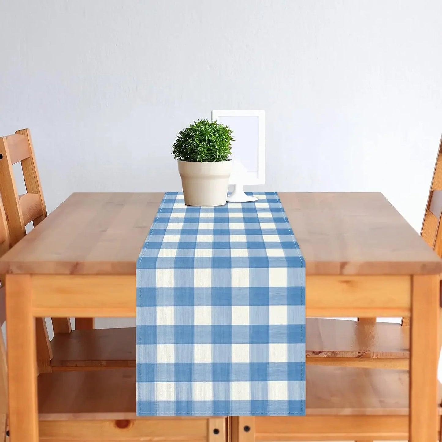 Blue White Buffalo Check Plaid Linen Table Runner Washable Dresser Scarf Wedding Party Decor Reusable Kitchen Dining Table Decor