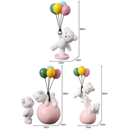 Resin Polar Balloon Bear  Flying Bear Figurine Statue Sculpture Ornaments For Home Bookshelf Bedroom Decoration