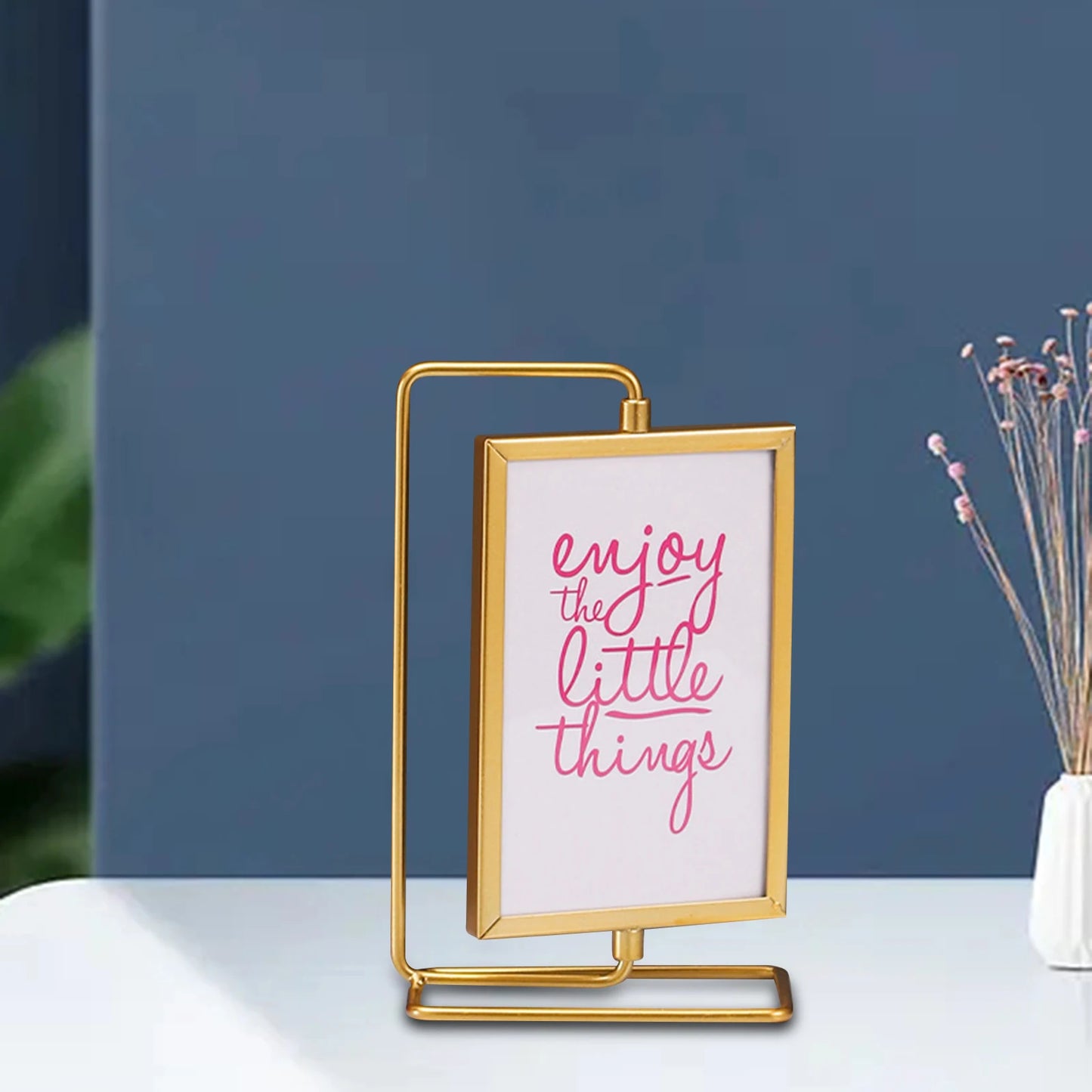 Picture Frame Cards Display Holder with Glass Front Ornament Rotating Photo Frame for Office Family Wedding Love Farmhouse Home