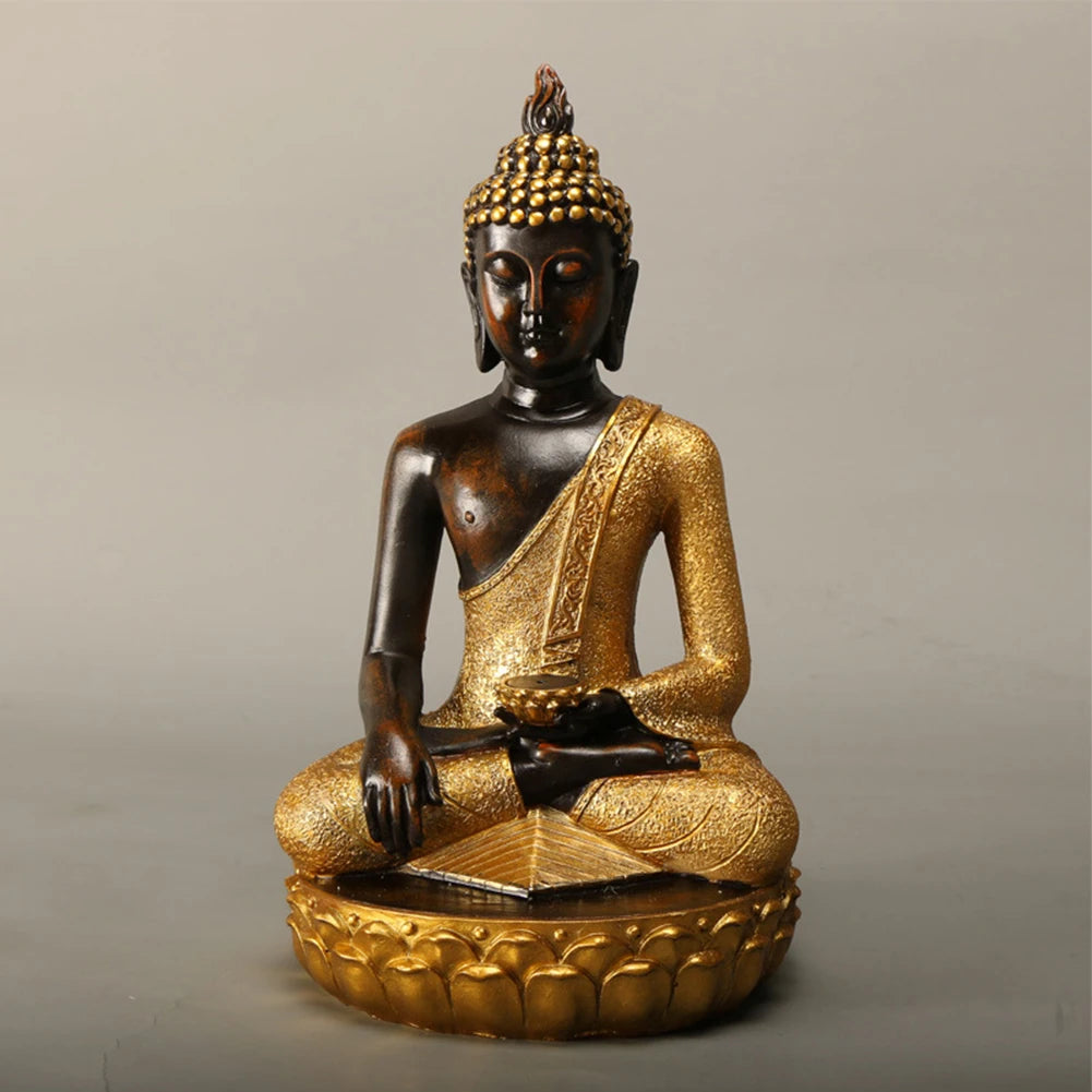 Vintage Buddha Sitting Statue Figurine Zen Meditating Ornament Realistic for Collection Journey Worship Antique Home Decor