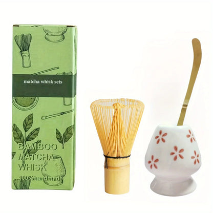 3pcs/set Matcha Set Bamboo Whisk Tea spoon Ceramic fittings Matcha Whisk (Chasen) Tea Spoon And Scoop (Chashaku) Tea-making Tool