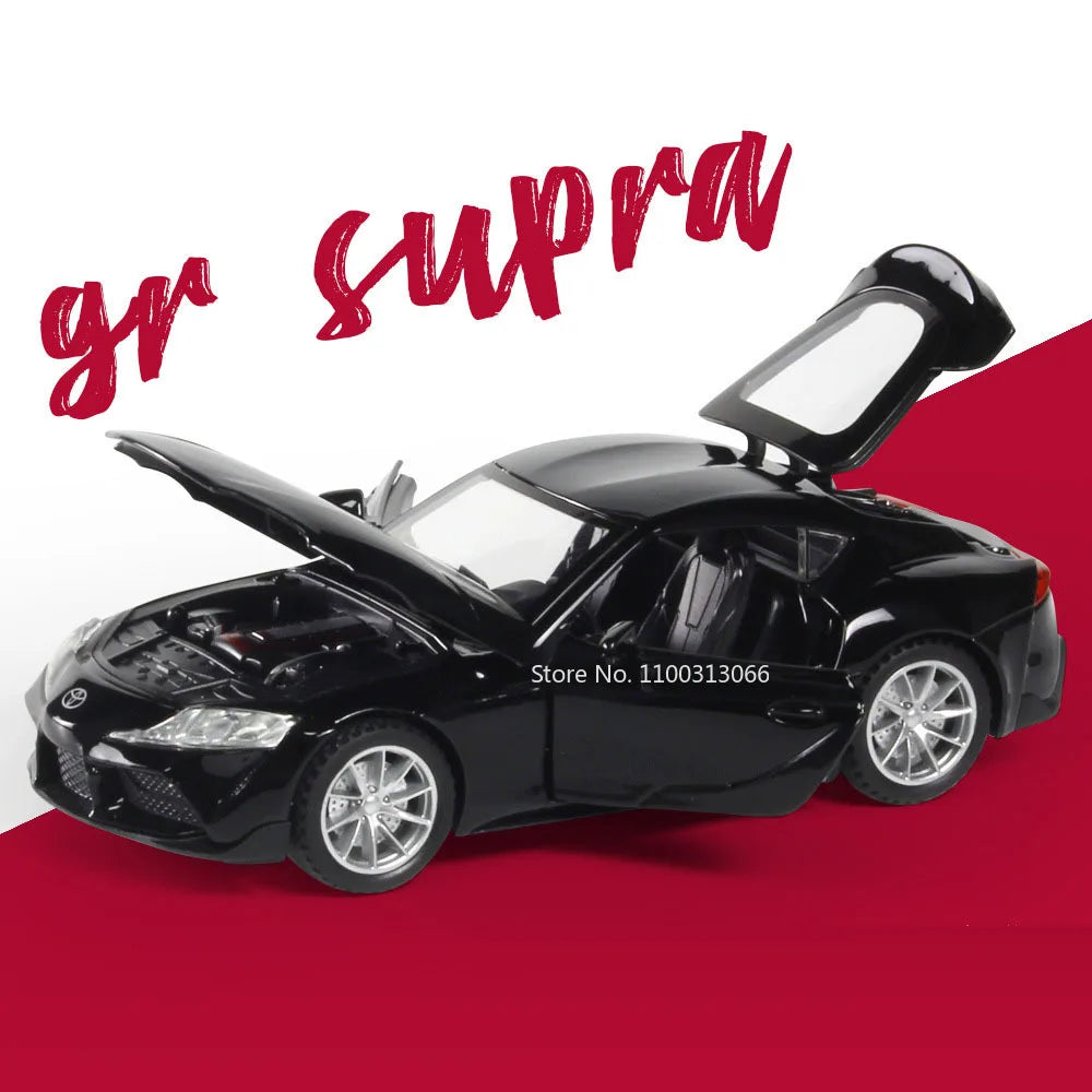 1:32 GR Supra Alphard Miniature Supercar Toy Models Alloy Diecast Sports Cars Pull Back Doors Opened Sound Light Collection Toys
