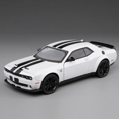 1:22 Challenger SRT Hellcat Demon Eyes Cars Models Toy 4 Doors Opened Sports Car Light Music Vehicles Collection Kids Toys Gifts
