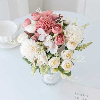 Fleurs d'hortensia artificielles pour Scrapbook, Vase de bourgeons de roses en soie pour décoration de maison, Bouquet de mariage, bricolage, guirlande de noël