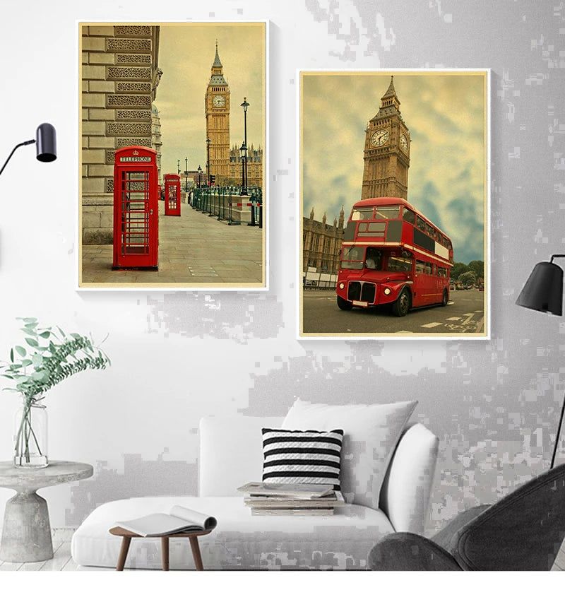 Vintage Poster London Street Red Telephone Booth Wall Pictures Living Room Home Decorative Painting Wallpaper Wall
