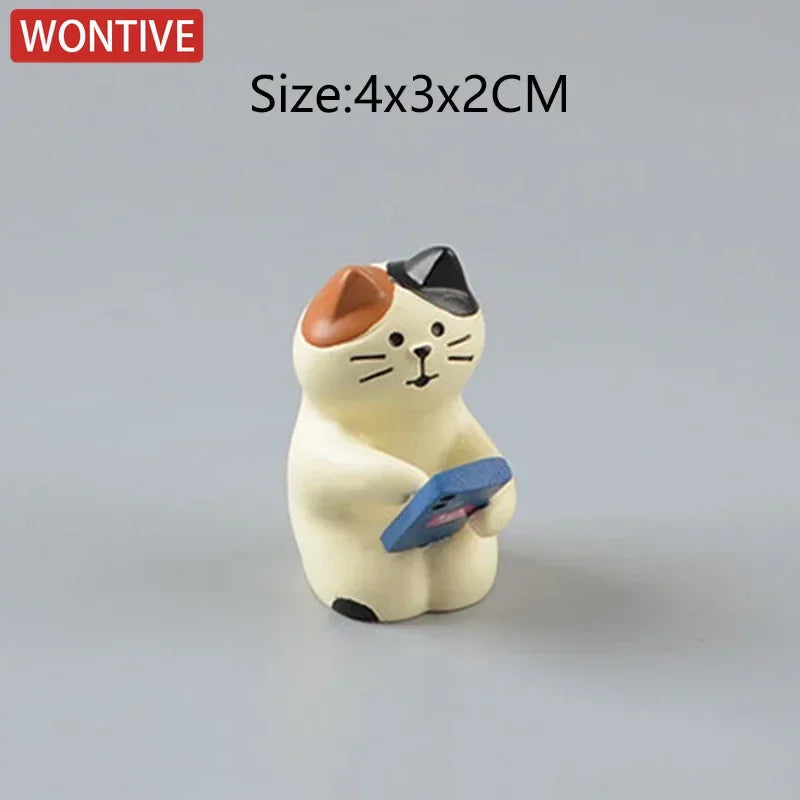 Cartoon Cat Frog Bear Yellow Chair Computer Office Model Mini Action Figures Resin Home Decor Accessories Desktop Figurine Toys