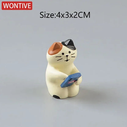 Cartoon Cat Frog Bear Yellow Chair Computer Office Model Mini Action Figures Resin Home Decor Accessories Desktop Figurine Toys