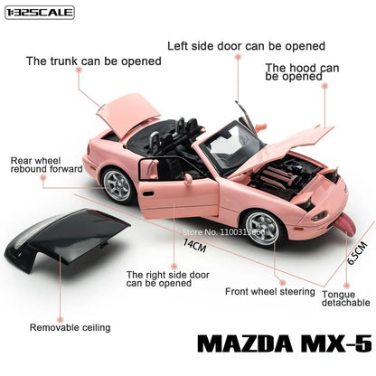 1/32 Scale MX5 Alloy Model High Simulation with Tongue Sport Car Wheels Can Be Turned Diecast Vehicle Toy for Adult Gifts
