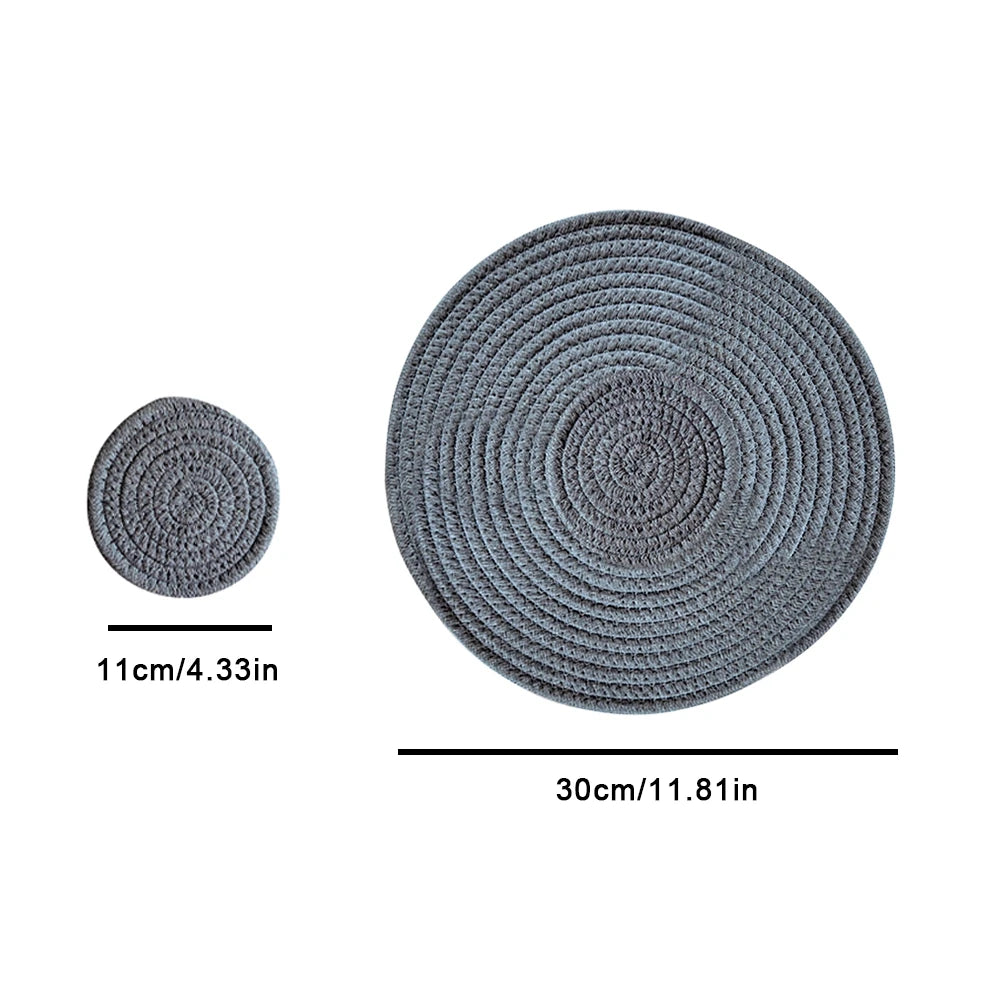 Round Cotton Woven Non-slip Kitchen Placemat Coaster Insulation Pad Dish Coffee Cup Table Mat Napkin