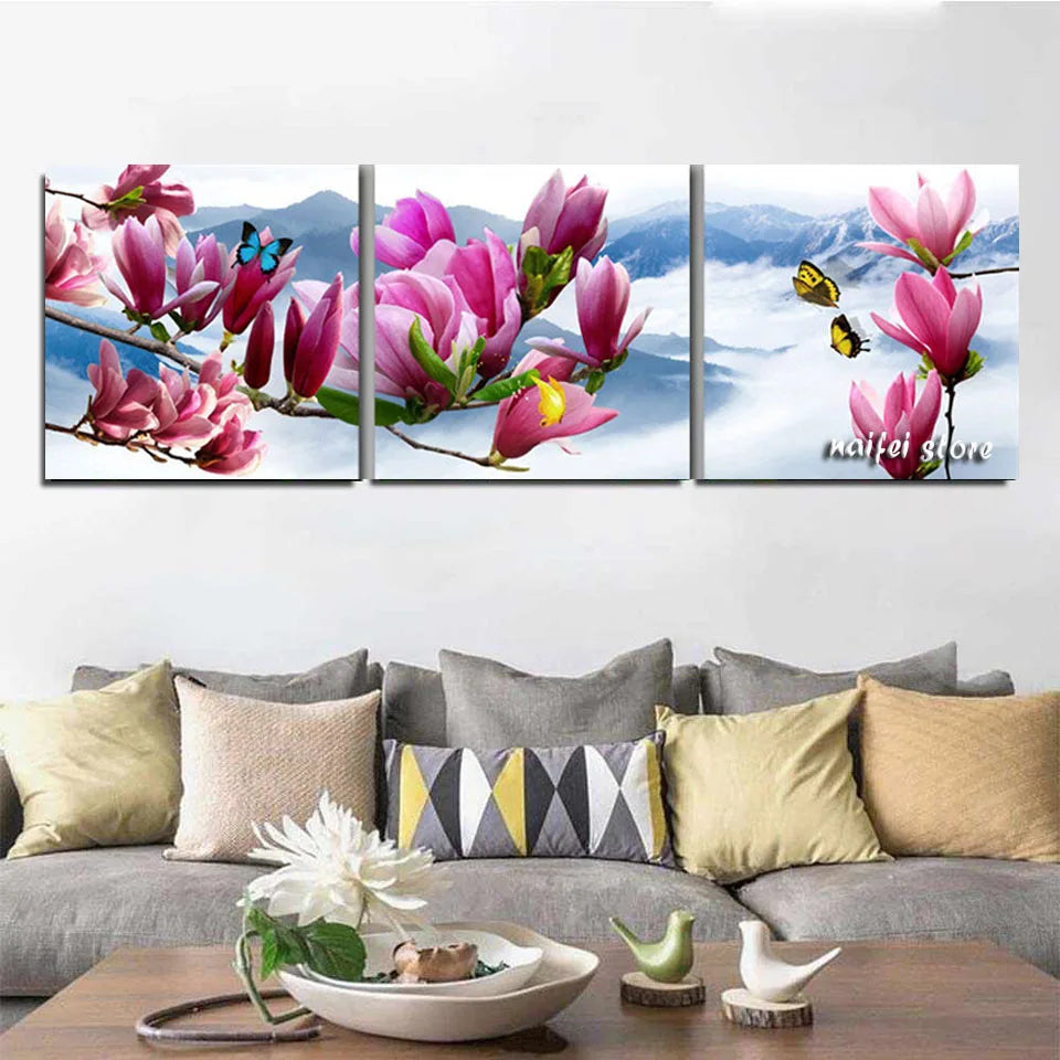 Diamond Painting Triptych Magnolia Flowers Diamond Embroidery Newly Arrived Cross Stitch Kits DIY Mosaic Picture Home Decor