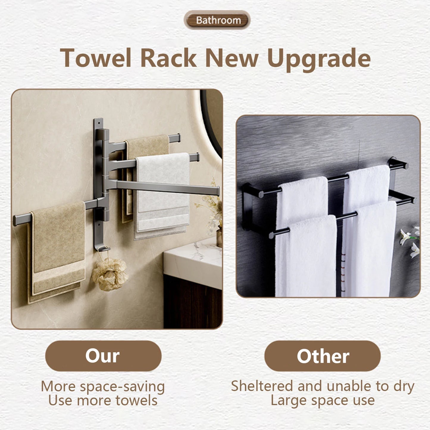 Bathroom Towel Rack Rotatable Towel Holder Space Aluminum 1/2/3/4/5-Bar Towel Hanger Kitchen Shelf Kitchen Hanging Wall Mounted