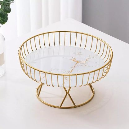 Tabletop Golden Metal Iron Wire Fruit Stand Dish Serving Bowl Container