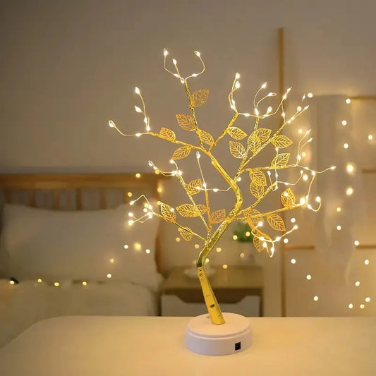 1PC Golden Leaf Led Touch Copper Wire Night Light Tree Light Battery Box USB Christmas Decoration Light String