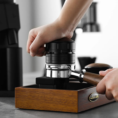 58.35MM Coffee Tamper Adjustable Espresso Spring-loaded Press Tool Walnut Lid Stainless Steel Base Leveler Coffee Accessories