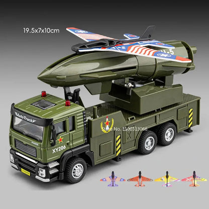 1:32 Military Drone Launch Vehicle Toys Cars Alloy Models Wheel Pull Back with Light Sound Miniature Car for Boys Birthday Gifts