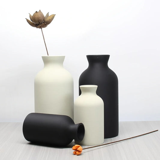 2 Elegant Black Plastic Vases - Bohemian Decorative Centerpiece for Home, Office and Living Room