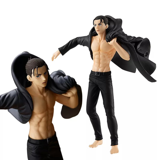 Anime Eren Jaeger Figure Attack On Titans Final Season Black Cloak Dress Up Model Toy Anime PVC Action 185mm Figurine Toys