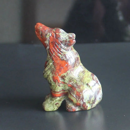 Handgeschnitzte Wolfsfigur aus Edelsteinkristall, Tierschnitzerei, Statue, Büro, Heimdekoration, 5,1 cm