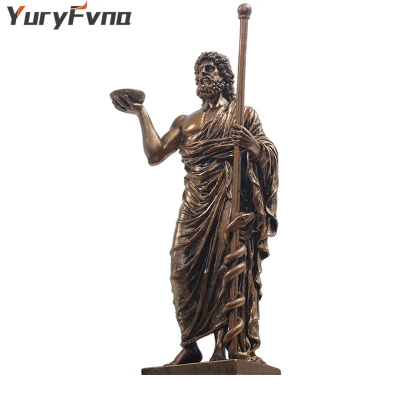 YuryFvna Greek Medical God Sculpture, Asclepius Medicine Bronze Statue for Home Desktop Decoration
