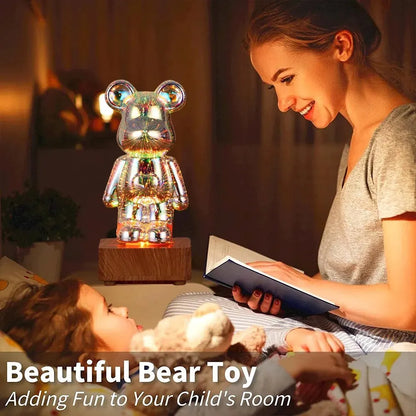 LED 3D Bear Firework Night Light USB Projector Lamp Color Changeable Ambient Lamp Suitable for Children Room Bedroom Decoration