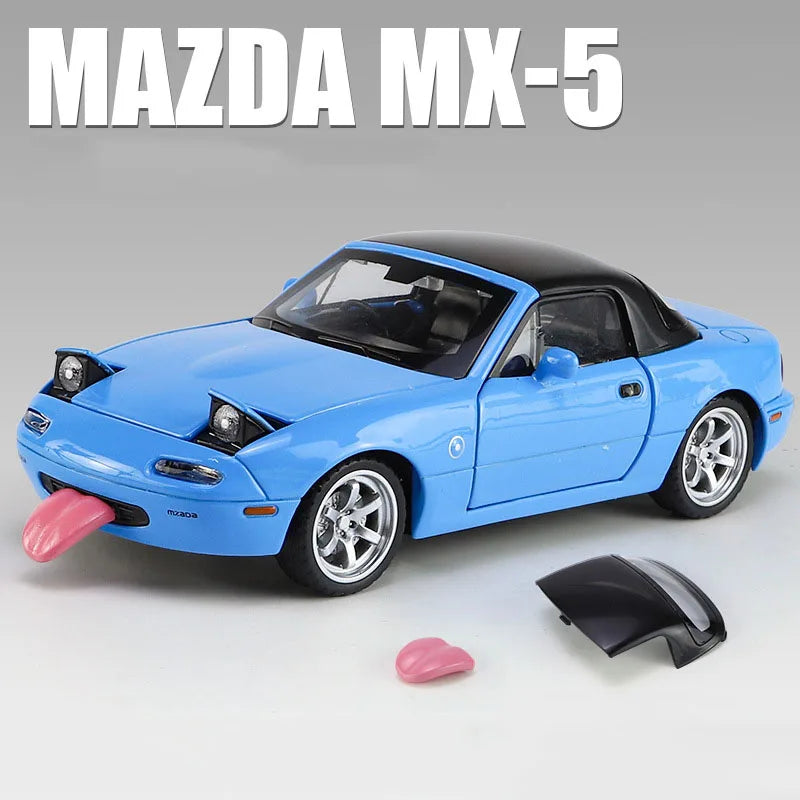 1/32 Scale MX5 Alloy Model High Simulation with Tongue Sport Car Wheels Can Be Turned Diecast Vehicle Toy for Adult Gifts