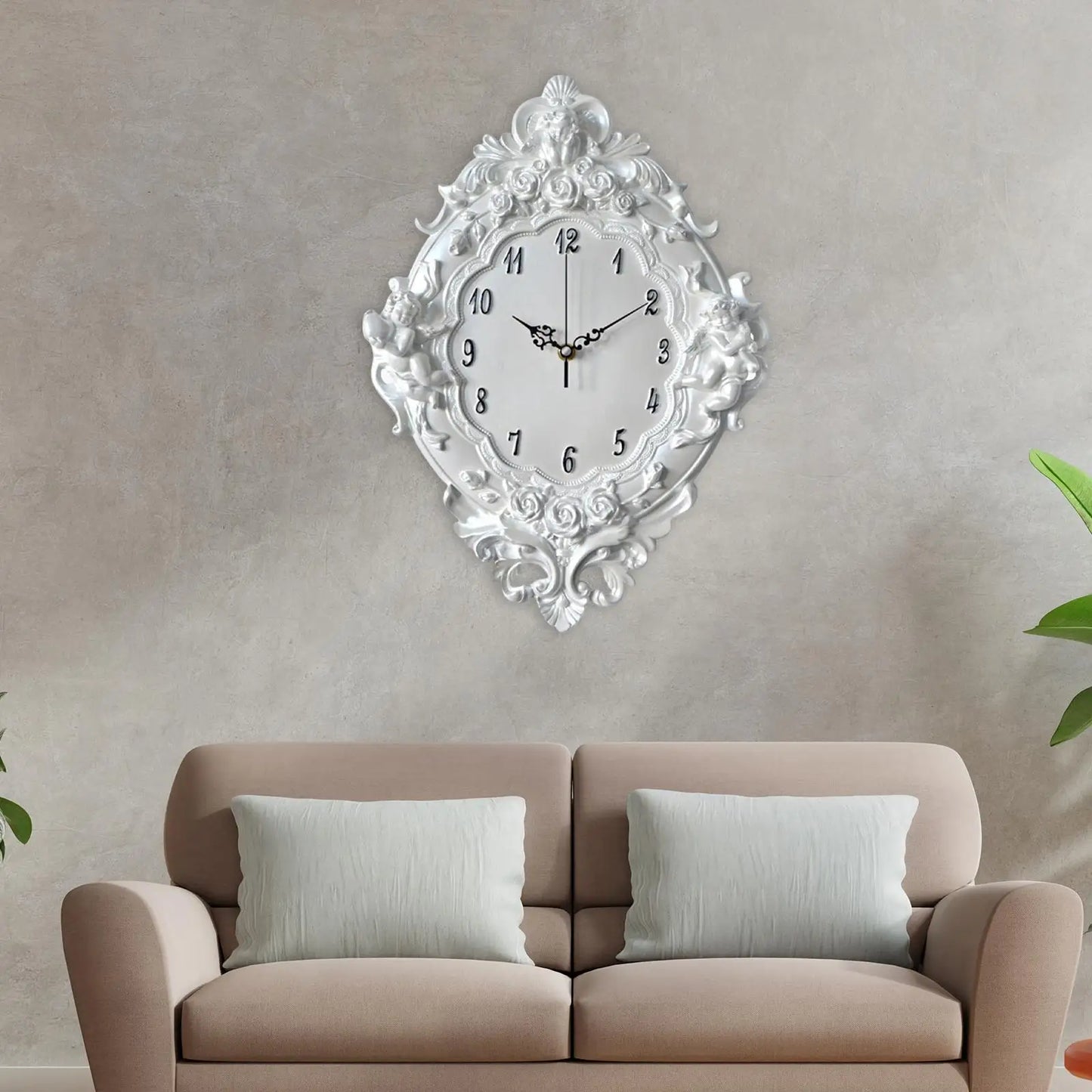 Creative European Style Wall Clock Resin Angel Figurines for Dorm Hotel Home Bathroom