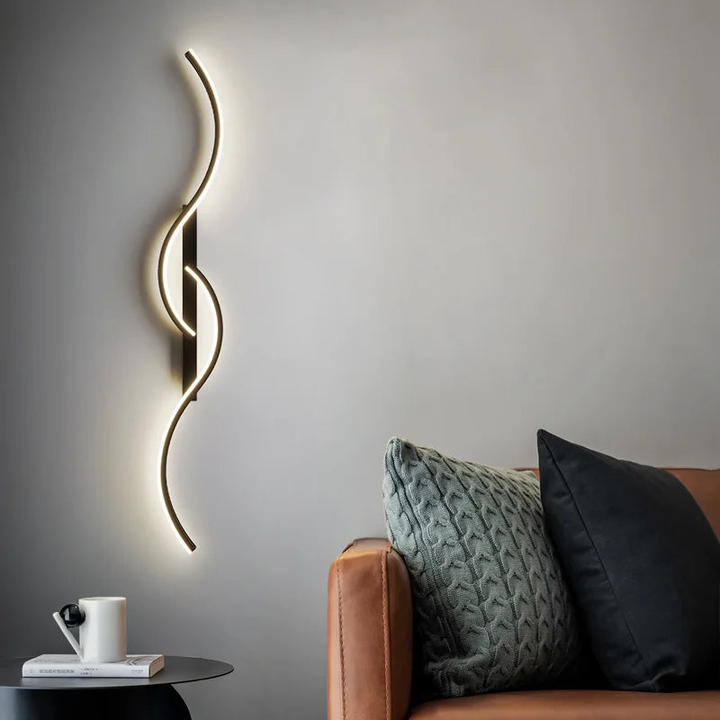 Modern LED Wall Lamp Black Long Strip Wall Sconce For Living Room Bedroom Bedside Hallway Home Decor Remote Control Lighting