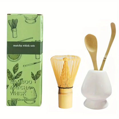 4pcs/set Matcha Set Bamboo Whisk Tea spoon Ceramic fittings Matcha Whisk (Chasen) Tea Spoon And Scoop (Chashaku) Tea-making Tool