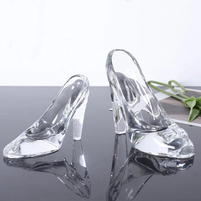 Crystal Shoes Glass Birthday Gift Home Decor Crafts Cinderella High-Heeled Shoes Wedding  Figurines Miniatures Ornament Gift
