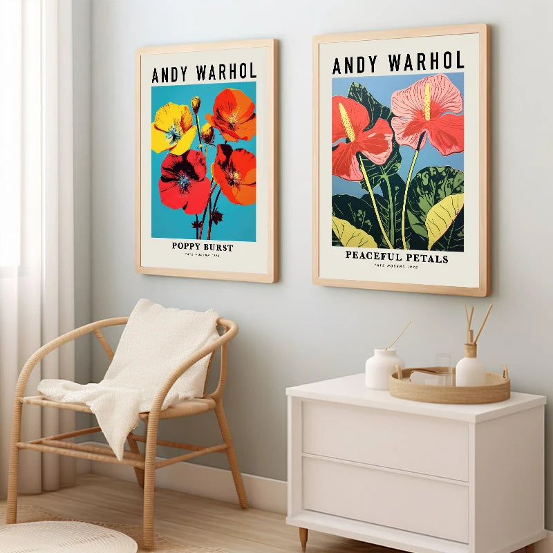 Andy Warhol Artwork Flowers Tulip Sunflowers Daisies Peony Abstract Poster Canvas Paintings Wall Art Pictures Home Decor