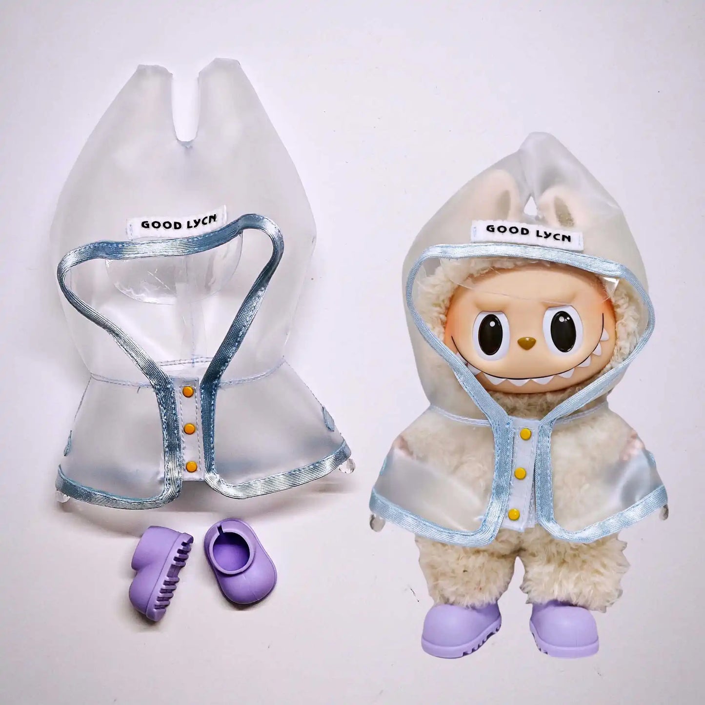 For 17cm Labubu  Transparent Raincoat  Macaron Raincoat Doll Clothes Heartbeat Outfits Labubu Accessories